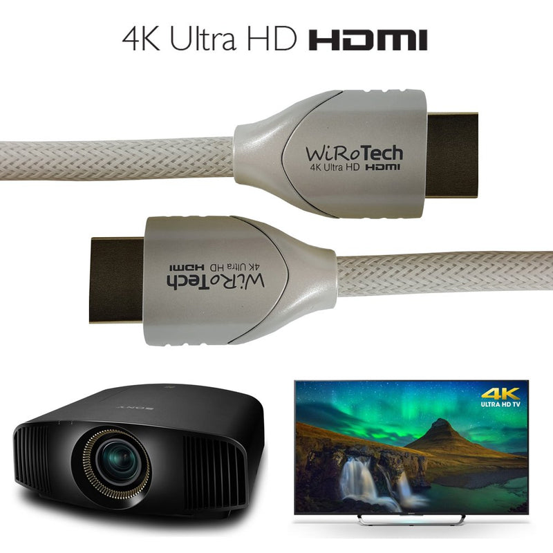 WiRoTech HDMI Cable 4K Ultra HD with Braided Cable, HDMI 2.0 18Gbps, Supports 4K 60Hz, Chroma 4 4 4, Dolby Vision, HDR10, ARC, HDCP2.2 (25 Feet, White) 25 Feet