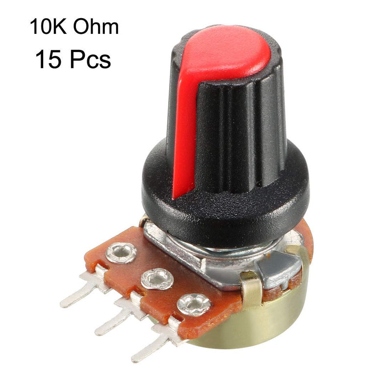 uxcell 15Pcs 10K Ohm Variable Resistors Single Turn Rotary Carbon Film Taper Potentiometer with Knobs