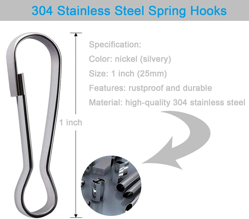 YUESUO 100 PCS - 1 Inch（25mm） Upgrade Metal Spring Hooks, 304 Stainless Steel, Lanyard Snap Clip Hooks for ID Card, Key Chain, DIY