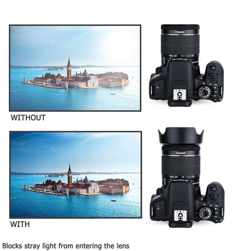 18-55mm Lens Hood Shade for Canon EF-S 18-55mm f/3.5-5.6 is STM & EF-S 18-55mm f/4-5.6 is STM Lens Replaces Canon EW-63C Hood for T8i T7i T6i T5i SL3 SL2 SL1 90D 80D 77D 70D Reversible Design -Black Black