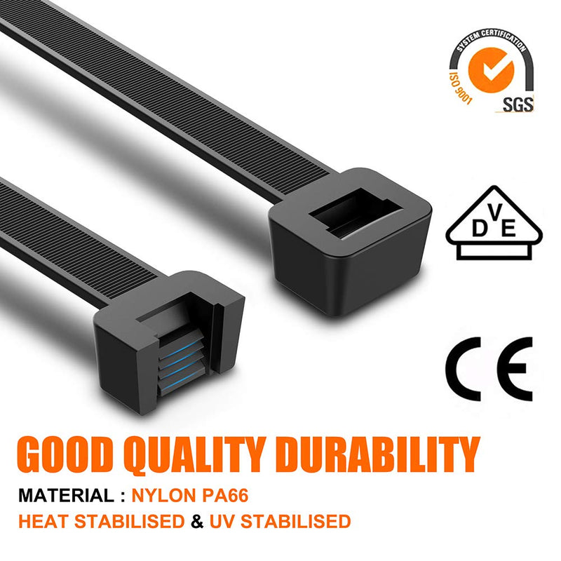 NewMainOne Cable Zip Ties,500 Packs Self-Locking 4+6+8+10+12-Inch Width 0.16inch Nylon Cable Ties,Perfect for Home,Office,Garage and Workshop (Black) Black