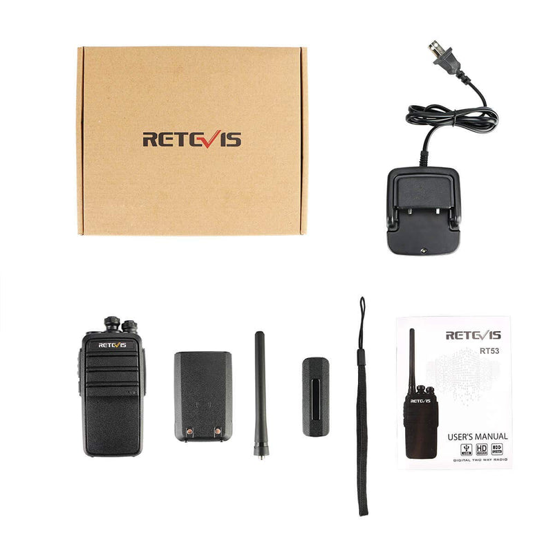 Retevis RT53 Digital Two Way Radios Long Range, Dual Time Slot 1024 CH 1800mAh Battery Rechargeable Digital/Analog Walkie Talkie Emergency VOX DMR Radios (1 Pack)