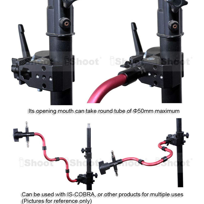iShoot Super Strong Universal Metal Photo Photography Camera Crab Clamp Holder for 5cm Round Tubes Tripod Light Stand Boom & 3cm Square Tube Desk Bookshelf Wooden Board Clamp Holder for Cobra-shaped Arm