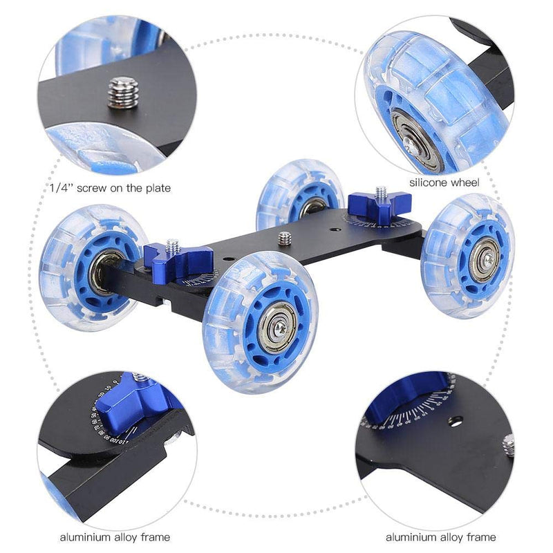 Mini Camera Dolly Roller, Camera Dolly Wheel for DSLR, Multifunctional Adjustable Desktop Camera Slider Car with 10KG Load & Precise Scale, for Video Camcorders, 1/4 Screws & Low Noise