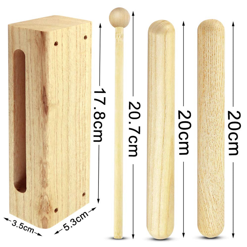 Newbested 7 Inch Solid Wood Rhythm Block Musical Percussion Instrument with Mallet and 2 Pack 8 Inch Rhythm Music Lummi Sticks