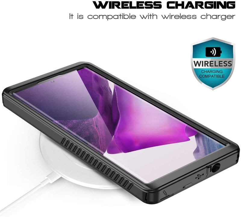 Vapesoon for Galaxy Note 20 Ultra Waterproof Case, Built-in Screen Protector Full-Body Protection Heavy Duty Shock-Proof dust-Proof Cover Case for Samsung Galaxy Note 20 Ultra 6.9 inch (Black/Clear) Black/Clear