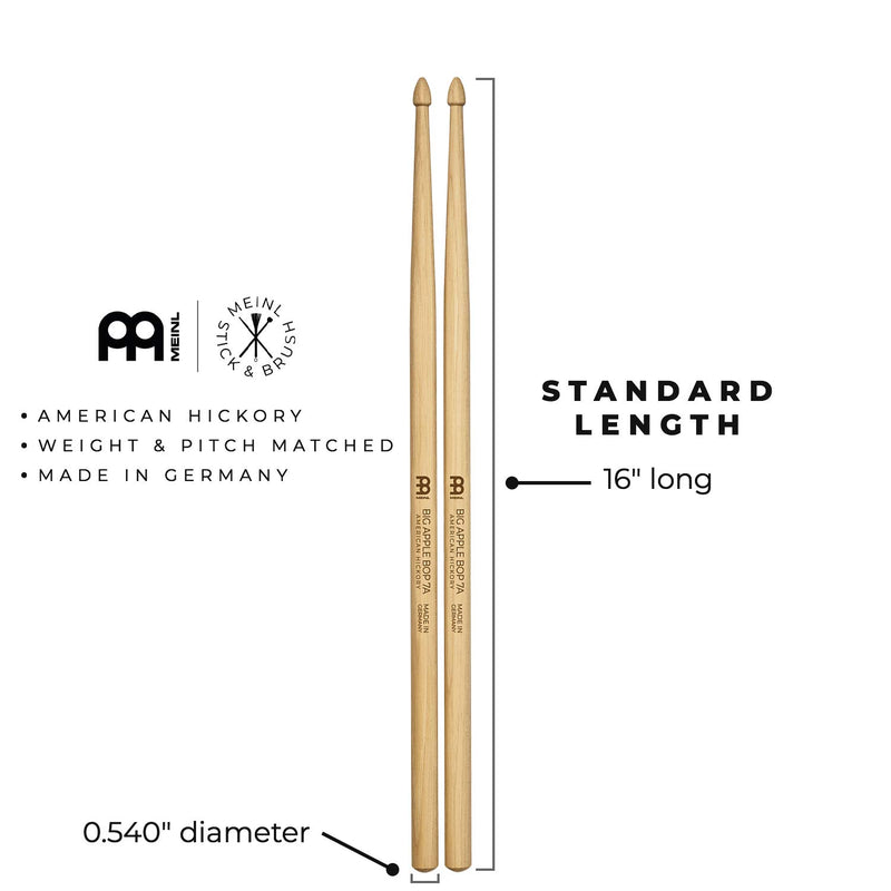 Meinl Stick & Brush Jazz Drumsticks, Big Apple Bop - American Hickory with Large Acorn Shape Wood Tip - MADE IN GERMANY (SB111) Bop 7A Single Pair