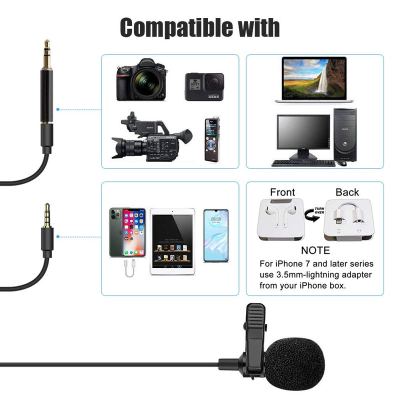 [AUSTRALIA] - Lavalier Microphone Omnidirectional Lapel Microphone for iPhone, Camera, PC, Android, Portable Recording Mic Clip-On Microphone for YouTube, Interview, Vlogging,Video Recording,Podcast 