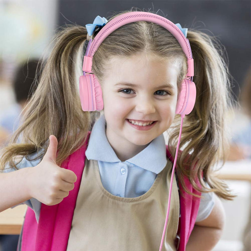 POWMEE Bundle M2&M1 Kids Headphones Wired Headphone for Kids,Foldable Adjustable Stereo Tangle-Free,3.5MM Jack Wire Cord On-Ear Headphone for Children/Teens/Girls/School/Kindle/Airplane/Plane/