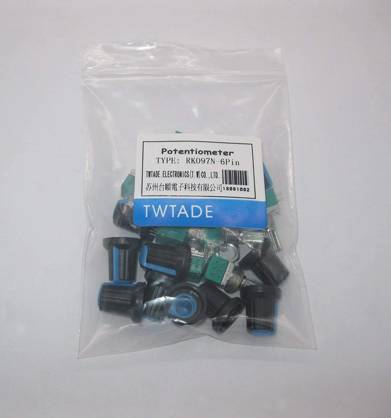 TWTADE 10Pcs Single Linear Rotary Seal Amplifier Potentiometers Type 500k Ohm Knurled Shaft 6Pin RK097N-6-500K