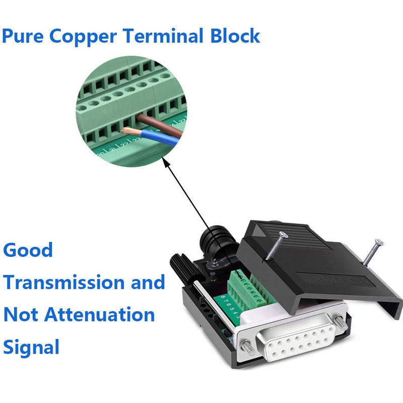 Jienk 2Pcs DB15 Solderless Female RS232 D-SUB Serial Adapters, 16mm thinner 15 Pin Port Terminal Solderfree Breakout Board Connector with Case Accessories Female(2Pcs)