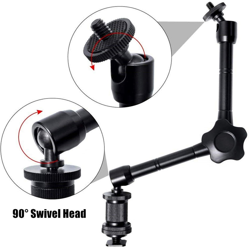 WANBY 11 Inch Articulating Friction Magic Arm Adjustable w/Hot Shoe Mount 1/4'' Tripod Screw for Camera Rig, LCD Monitor, LED Flash Lights (11'Arm & Clip)