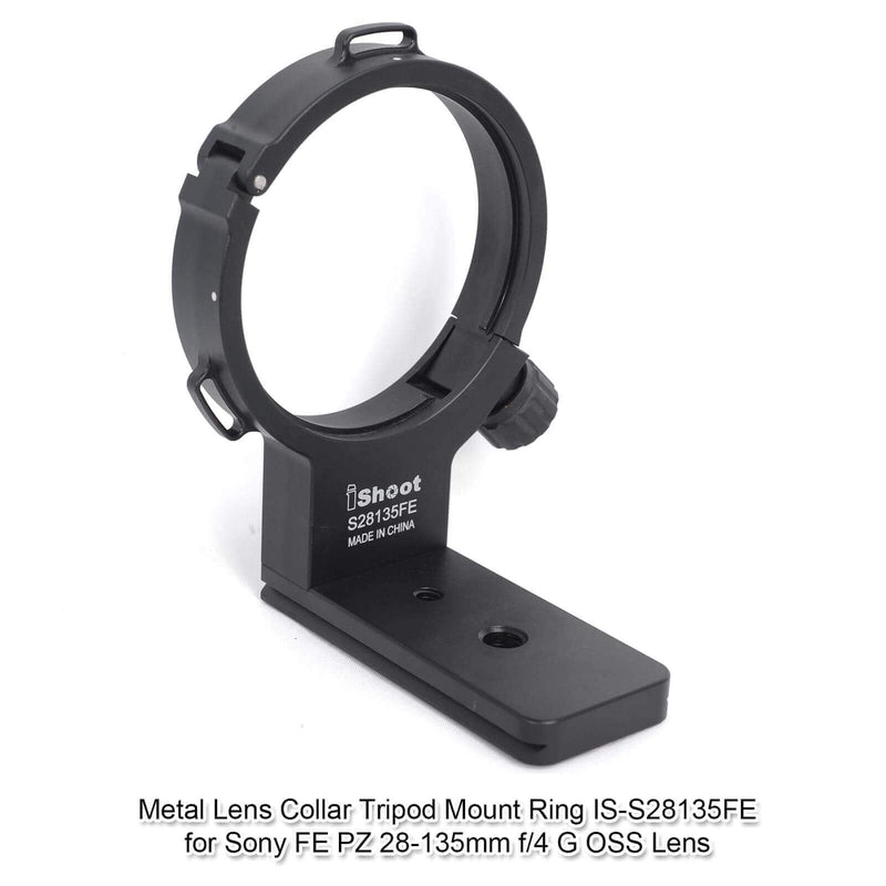 iShoot Lens Collar Support Compatible with Sony FE PZ 28-135mm f/4 G OSS SELP28135G, CNC Machined Lens Tripod Mount Ring, Bottom is ARCA Fit Quick Release Plate for ARCA-Swiss Type Tripod Ball Head