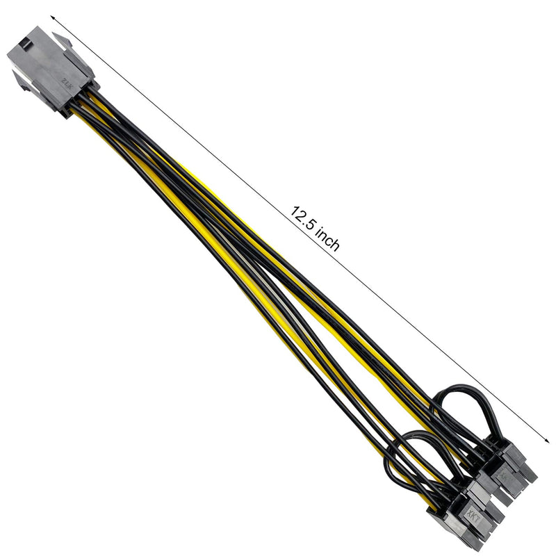 Amangny PCI-E 6 Pin Female to Dual 8(6+2) Pin Male PCIe Adapter Power Cable PCI Express Y - Splitter 12.5 Inches (6 Pack) 6 Pack