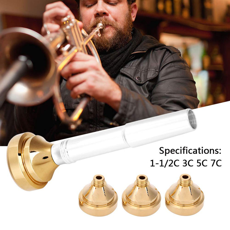 Brass Trumpet Mouthpiece Set 1-1/2c 3c 5c 7c 2b 2c 3b 3c Gold Plated Mouth Pieces Cups Trompette Replacement Parts Rich Tone Brass Wind Musical Instruments Accessories (Set1: 1-1/2C 3C 5C 7C) Set1: 1-1/2C 3C 5C 7C