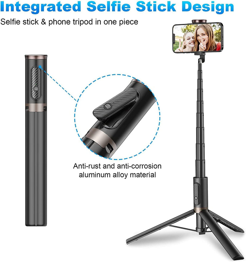 TONEOF 60" Cell Phone Selfie Stick Tripod,Smartphone Tripod Stand All-in-1 with Integrated Wireless Remote,Portable,Lightweight,Extendable Phone Tripod for 4''-7'' iPhone and Android (Black) Black