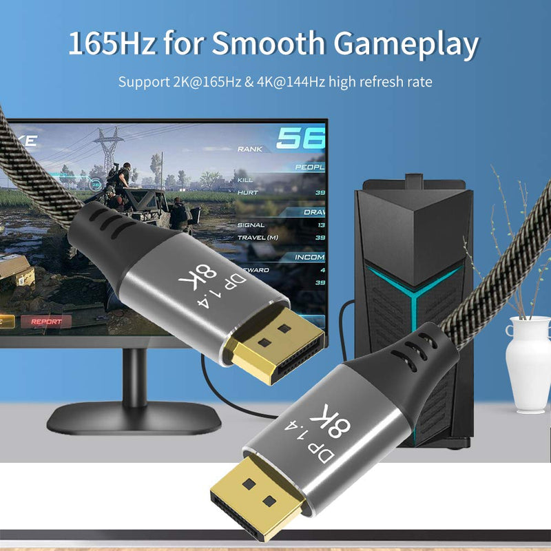 DisplayPort Cable 8K DP Cable 1.4 8K@60Hz 4K@144Hz Ultra High Speed DisplayPort to DisplayPort Cable 9.9ft