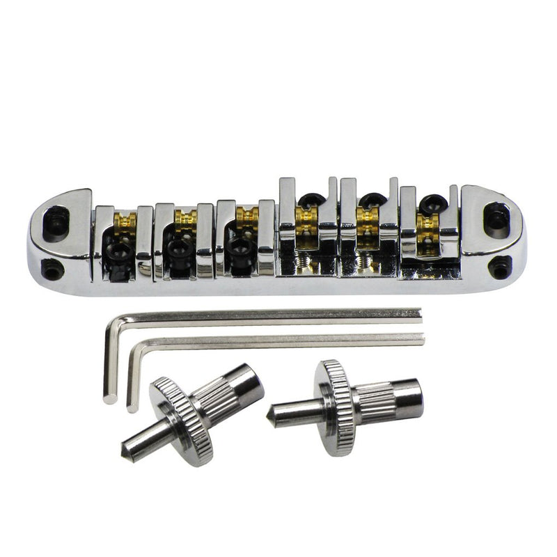 FLEOR Chrome Tune-o-Matic Bridge Guitar Roller Bridge w/Small Studs Fit Gibson Epiphone Les Paul SG Guitar Part Chrome with Small Stud