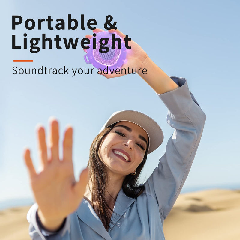 HEYSONG Waterproof Bluetooth Speaker, Shower Speaker with HD Sound, LED Light, Floating, Lightweight Portable Speakers for Travel, Pool, Beach, Kayak, Gifts for Girl, Teen Purple