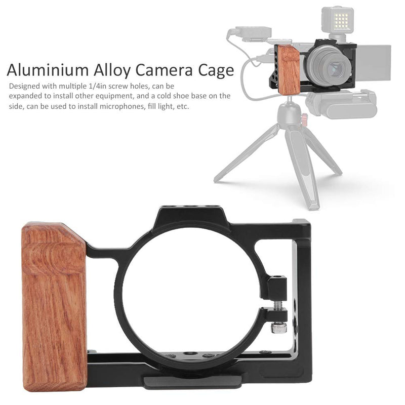Camera Rig Cage for Sony ZV1 Camera, Vlogging Video Shooting Stabilizer Cage Frame with Wooden Handle Grip, with 1/4in & 3/8in Screw Hole and Cold Shoe Base