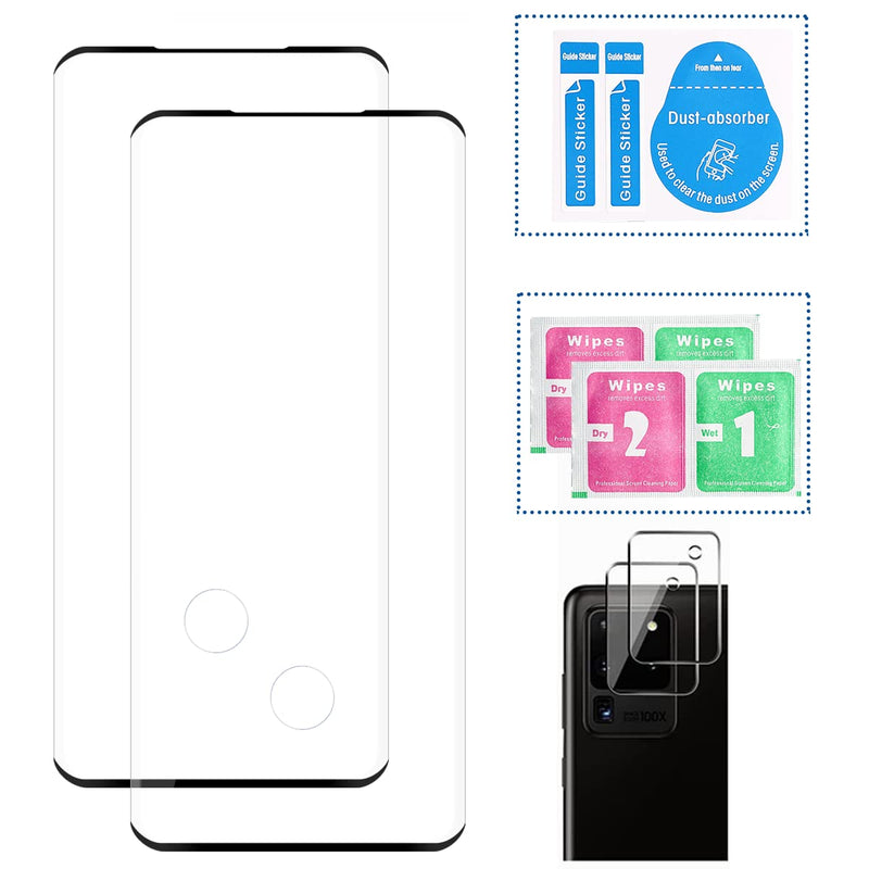 YRMJK 2+2 S20 Ultra Screen Protector + Camera Lens Protector,3D Full Coverage HD Clarity 9H Premium Tempered Glass