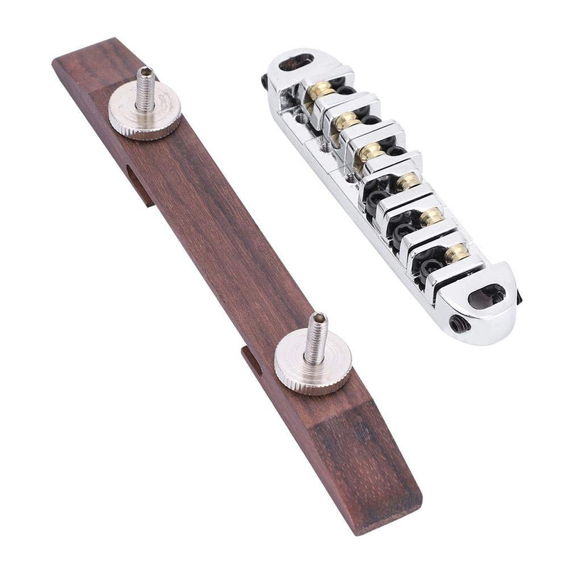 Guitar Bridge Copper-zinc Alloy + Rosewood Archtop Guitar Bridge With Adjustable Roller Saddles for 6 String LP SG Jazz Guitar Silver