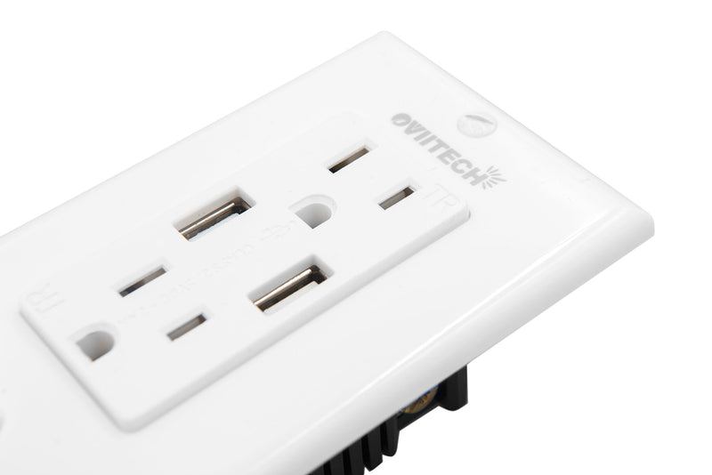 [AUSTRALIA] - OviiTech 2.4 AMP Dual High Speed Wall Mount Charger USB Outlet,15A Tamper Resistant Receptacle, 2 Wall Plate Included,White (2 Pack) 2 Pack 