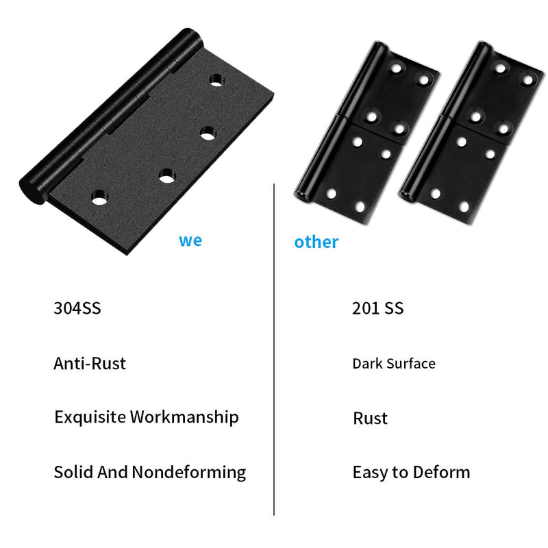 [AUSTRALIA] - Hommyzone 304 Stainless Steel Door Hinges 4 Inch, 4’’x 3’’ Ball Bearing Hinge with Square Corners, Interior and Exterior Door Hinges Pack of 2 (Matte Black) Matte Black 