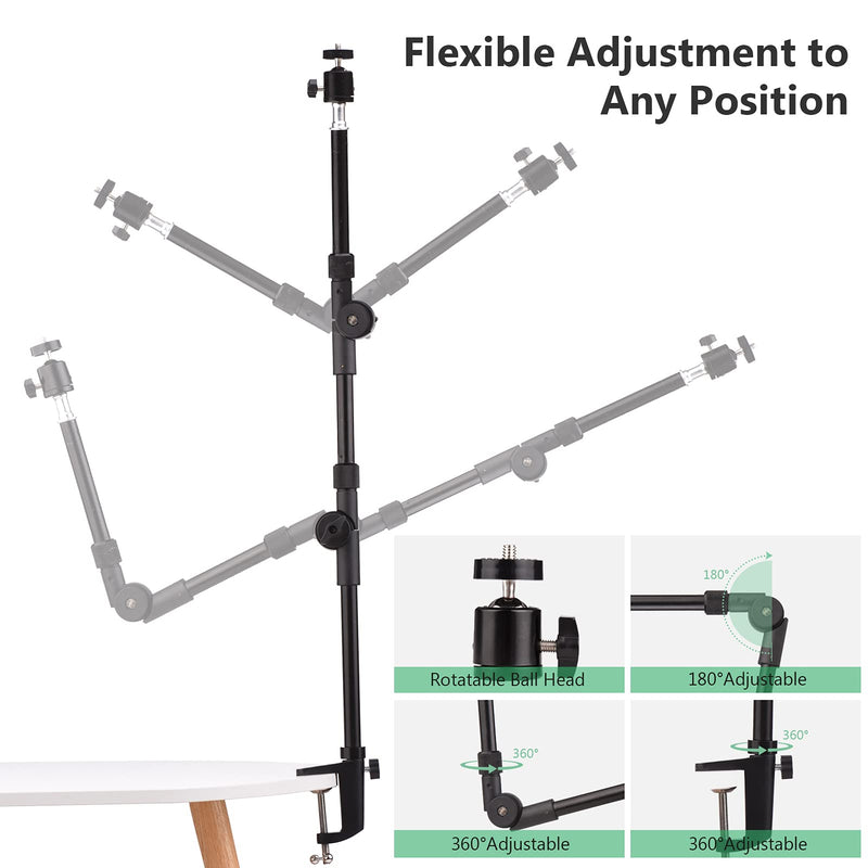 Andoer Camera Desk Mount Stand, ST-01 Flexible Foldable Desk Mount Stand Metal Bracket with 1/4 Inch Screw Ballhead Adapter for Video Light, Ring Light Webcam Camera Smartphone