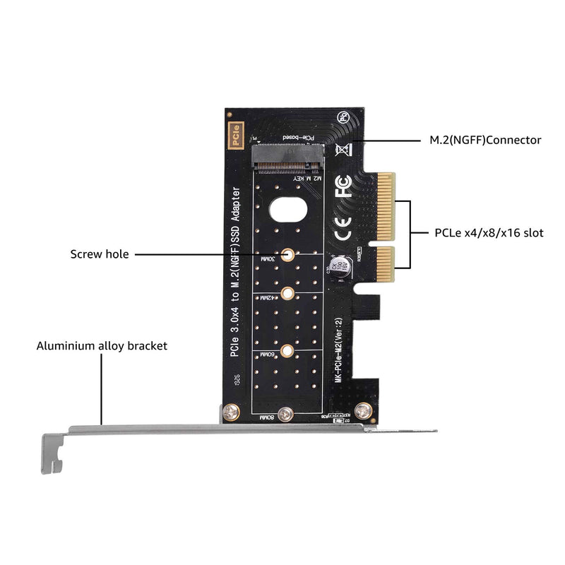 NVMe PCIe Adapter, M Key M.2 NVME SSD to PCI-e 3.0 x4 Host Controller Expansion Card with Low Profile Bracket, PCIe NVME Adapter for PC Desktop Support 2230 2242 2260 2280 single