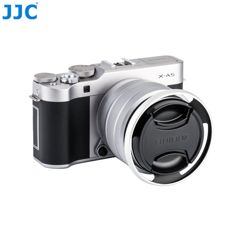 52mm Screw In Lens Hood Shade Cover for Fujifilm Fuji Fujinon XC 15-45mm F3.5-5.6 OIS PZ Lens on Camera X-T30 X-T20 X-T10 X-T200 X-T100 X-A7 X-A5 X-A10 X-E3 X-E2S XE2 X-S10 X-T4 X-T3 X-T2 Xpro3 Silver