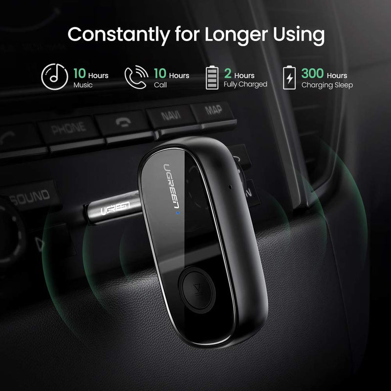 UGREEN Bluetooth Receiver Wireless Bluetooth 5.0 Car Adapter Portable Wireless Audio Adapter 3.5mm Aux for Music Streaming Sound System Speaker Headphones Hands-Free Car Kit with Microphone