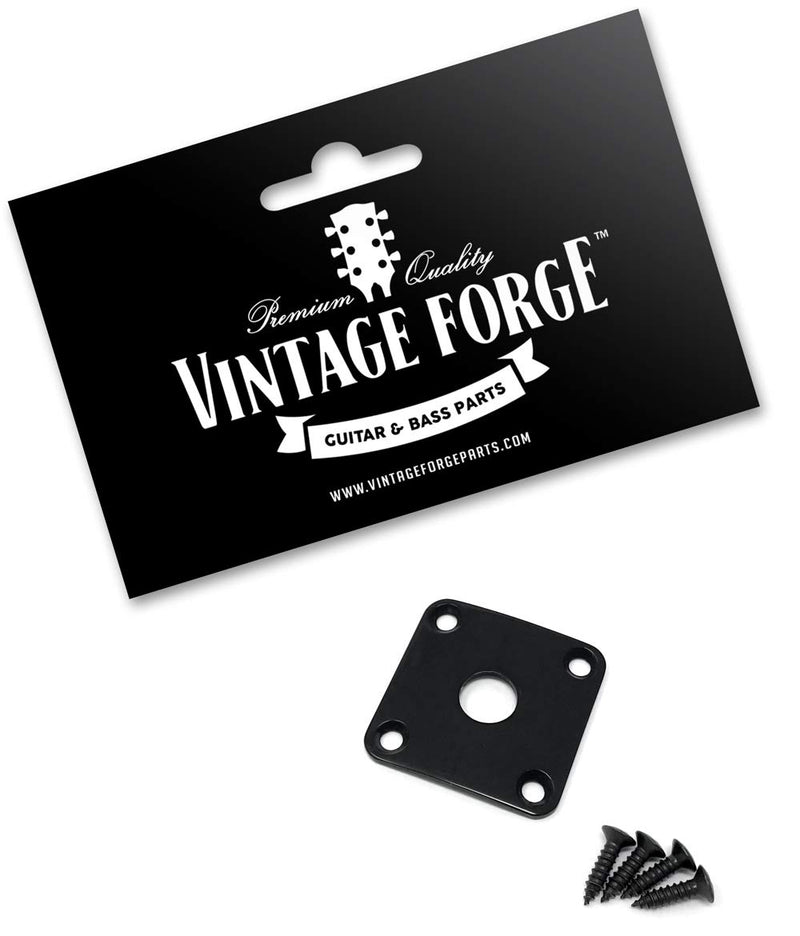[AUSTRALIA] - Vintage Forge Black Metal Jack Plate for Gibson Les Paul Guitar Square Curved with Screws JPS30-BLK 