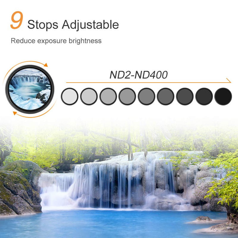 K&F Concept 58mm ND Fader Variable Neutral Density Adjustable ND Filter ND2 to ND400 for Canon 600D EOS M M2 700D 100D 1100D 1200D 650D DSLR Cameras + Lens Cleaning Cloth