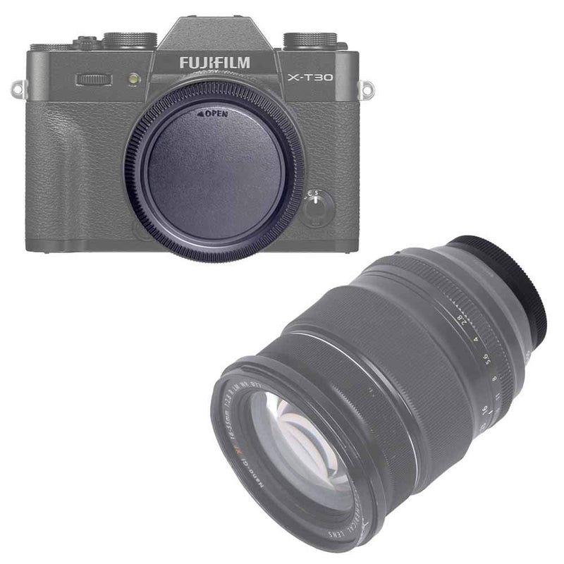 Fuji X Front Body Cap & Rear Lens Cap Cover kit for Fujifilm X-T4 X-T3 X-T1 X-T2 X-T30 X-T20 X-T10 X-H1 X-T200 X-T100 X-PRO3 More Fujifilm Fujinon X Mount Camera & Lens Accessory with Hot Shoe Cover