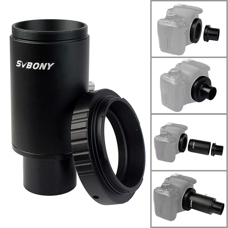 SVBONY T Adapter and T2 T Ring Adapter Telescope Camera Adapter Metal 1.25 inch Telescope Accessory Compatible for Canon EOS Cameras Photography Dedicated CA1 Sleeve Extended Cylinder for Telescope