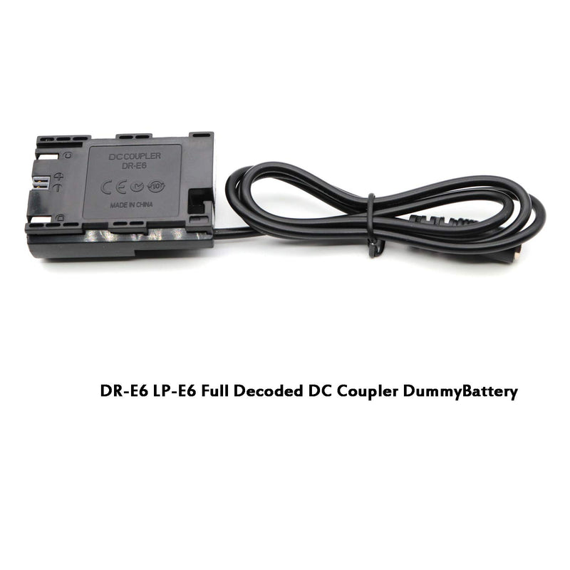 ACK-E6 12V-24V Adapter Cable + DR-E6 LP-E6 Full Decoded DC Coupler Battery for Canon EOS 60Da 70D 80D 5D3 5D4 5DS R 5D Mark III IV ACK-E6 FULL