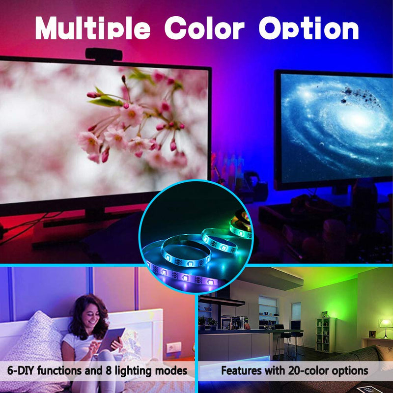 [AUSTRALIA] - Led Strip Lights 16.4ft, 5050 RGB Led Lights, IP20 Non Waterproof Color Changing with 20 Colors 8 Light,LED Lights Strips Kit with 44 Keys IR Remote Controller 12V Power Supply (16.4ft) 