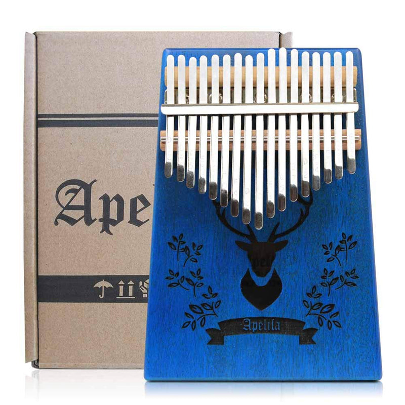 Apelila 17 Key Kalimba Thumb Piano, Solid Mahogany Wood Body Finger Piano with Tune Hammer,Carry Bag,Pickup,Key Stickers (Blue Deer) Blue Deer