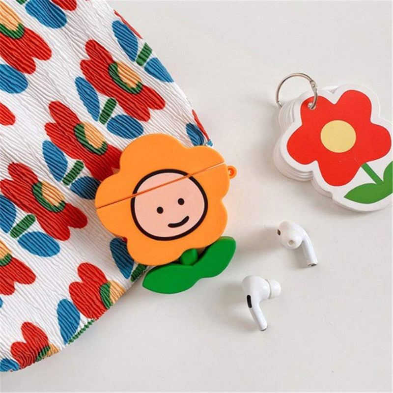 TOUBN Wireless Charging Earphone Case, Cute Fresh Yellow Flower Design Earphone Skin, Soft Silicone Shockproof Waterproof Cover For Airpods 1 & 2, Creative Airpods Protector With Hook Airpods 1, 2