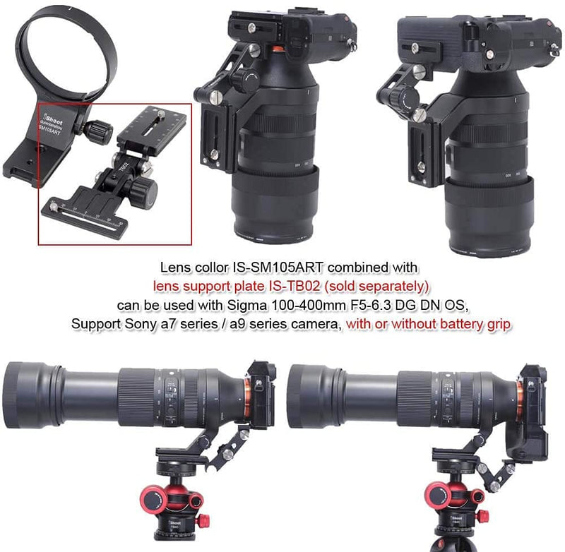 [AUSTRALIA] - Lens Collar Tripod Mount Ring Support Holder BracketCompatible with Sigma 105mm f/1.4 DG HSM Art (EF/FX/FE/L Mount) & Sigma 100-400mm f/5-6.3 DG DN OS (E/L Mount) Lens, Bottom is Arca Fit Plate 