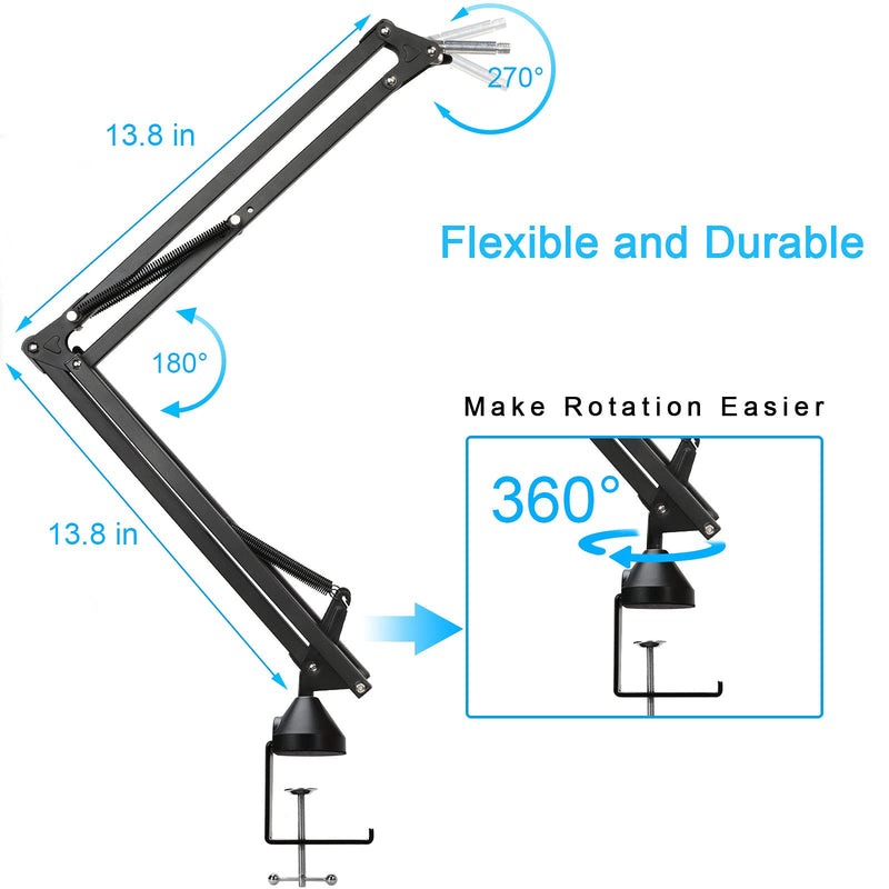 [AUSTRALIA] - Blue Yeti X Microphone Stand with Pop Filter and Cable Sleeve - Adjustable Suspension Boom Arm Stand with Flocked Foam Windscreen for Blue Yeti X Microphone by YOUSHARES Mic stand with Foam 
