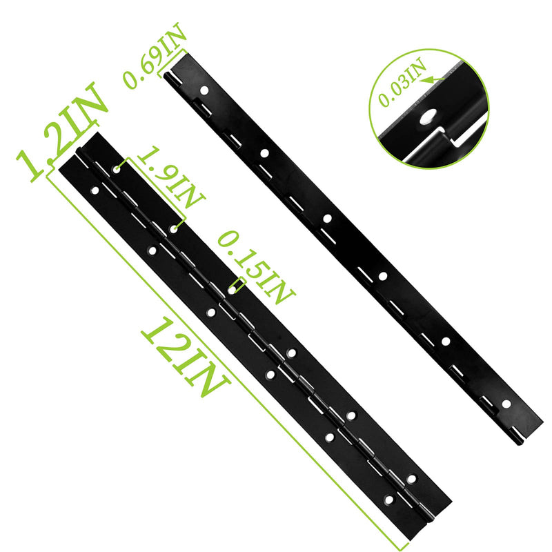 EPHECH 4PCS 12Inch Black Continuous &Piano Hinge, Heavy Duty Stainless Steel 304 Continuous Hinges Piano Boat Hinges, 0.04" Thickness Folding Cabinet Door Butt Hinge