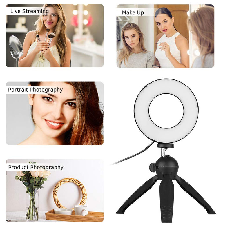 Docooler 4.6 Inch LED Ring Light with Tripod Stand 3 Light Modes & Dimmable Brightness with Mini Selfie Ringlight for Vlog YouTube Photo Studio Live Streaming Video Portrait Makeup Photography