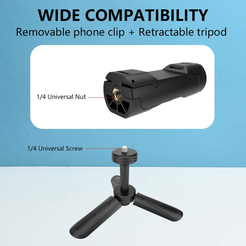 Phone Tripod, MOUNTDOG Portable Webcam Stand Mini Tripod Phone Holder, Extendable Tabletop Tripod Desktop Tripod Legs Compatible with iPhone/Camera/Samsung/Smartphone/Webcam, 360° Rotation, Black