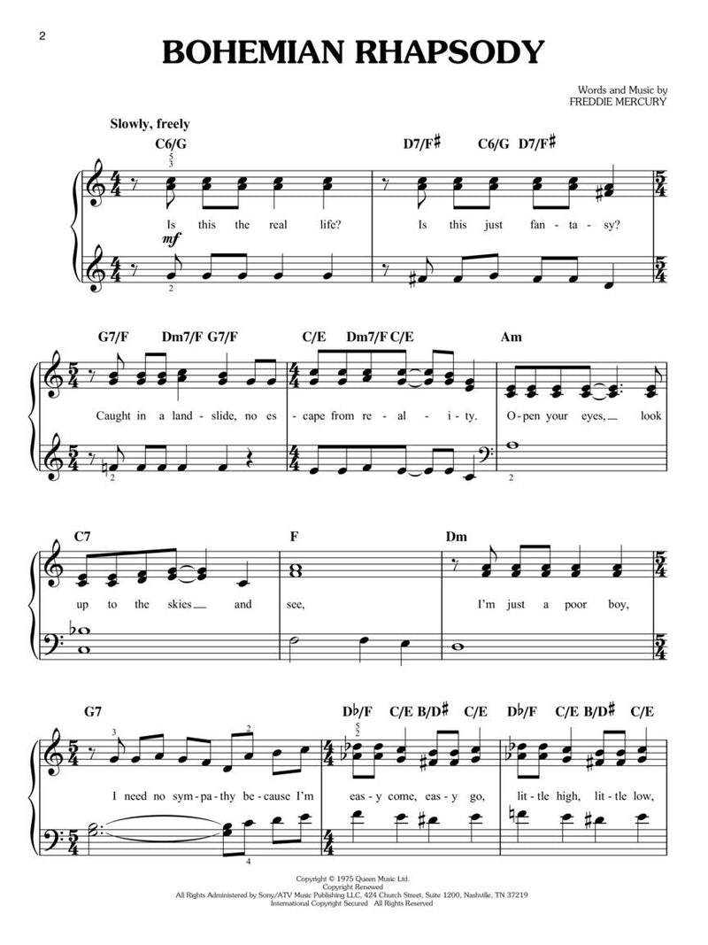 Queen - Bohemian Rhapsody - EASY PIANO Sheet Music Single