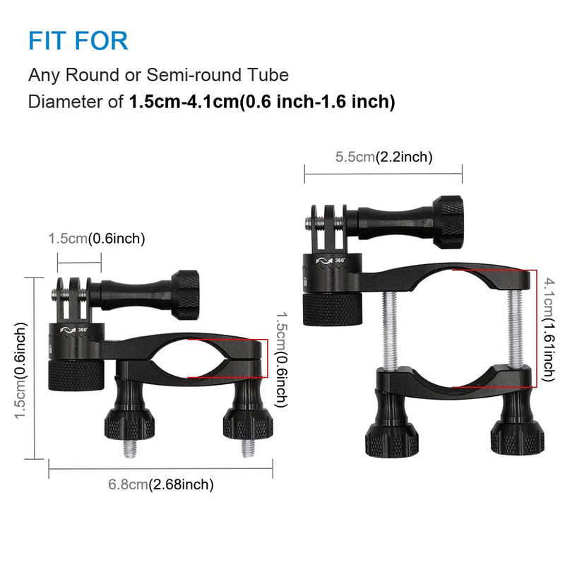 Bike Motorcycle Handlebar Mount, PULUZ 360 Degree Rotation Aluminum Bicycle Moto Camera Mount for GoPro HERO10 9 8 7 6 5 4 Session & DJI Osmo Action Horizontal