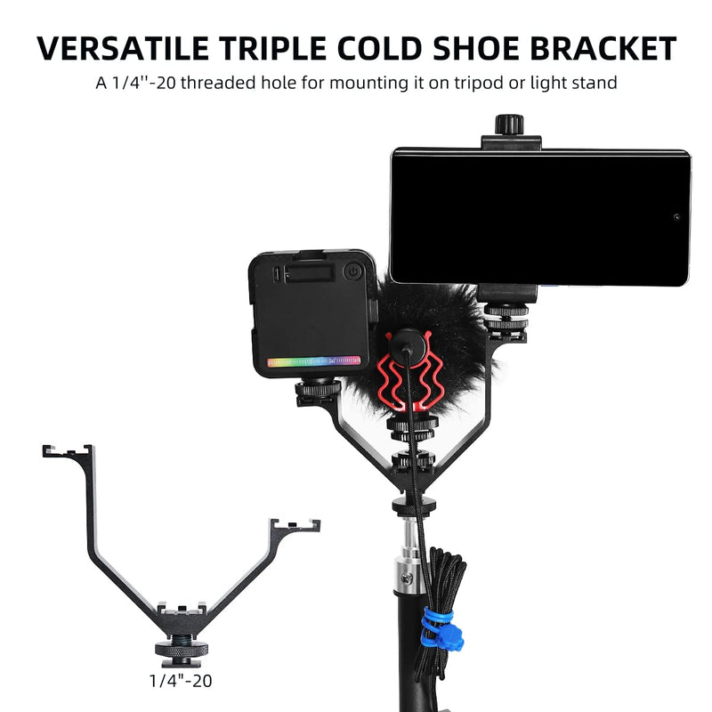 TOAZOE Triple Cold Shoe Mount, V Bracket Universal Photography Accessories Camera Mount for Video Lights, Monitors, Microphones and More