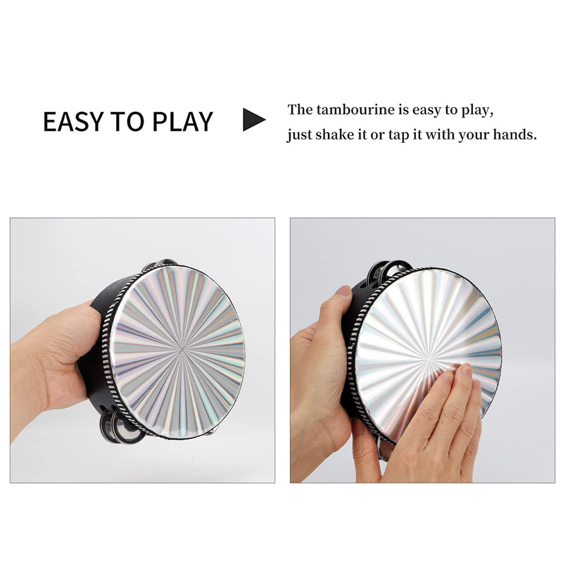 [AUSTRALIA] - Dreokee Radiant Tambourines, 6 inch Tambourine with Double Row Jingle Reflective Hand Drum Percussion Handheld Drum Bell Musical Instrument Hand Held Percussion for Adults Church, KTV, Party, Games 6 inches 