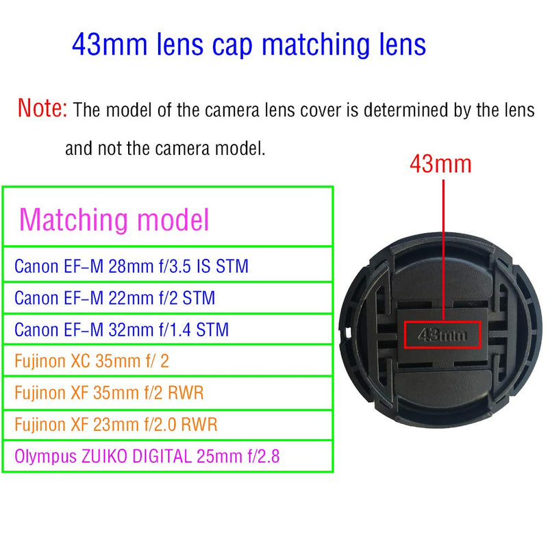 43mm Lens Cap Compatible with Canon EF-M 28mm f/3.5 is STM Fujinon XF 35mm f/2 RWR Olympus ZUIKO Digital 25mm f/2.8[3 Pack]